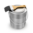 paint can with a paintbrush on a white background, 3d render