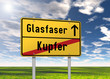 Ortsschild "Glasfaser / Kupfer"