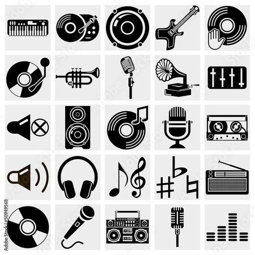 Vector: vector black music icons set on gray vector black music icons set on gray
