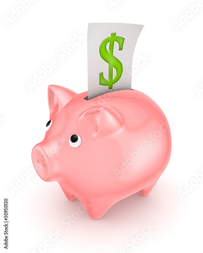 Illustration: Piggy bank and symbol of dollar. Piggy bank and symbol of dollar.