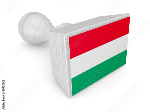 Illustration: Wooden stamp with hungarian flag. Wooden stamp with hungarian flag.
