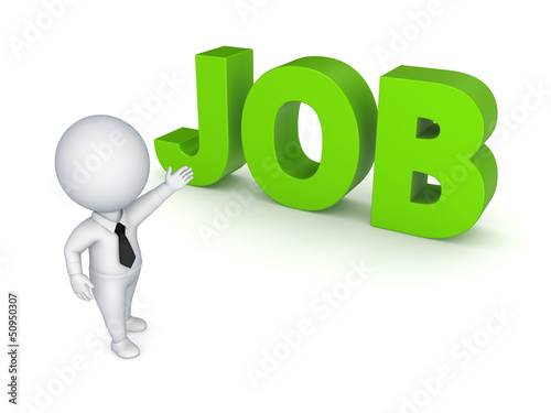 Illustration: 3d small person and word JOB. 3d small person and word JOB.