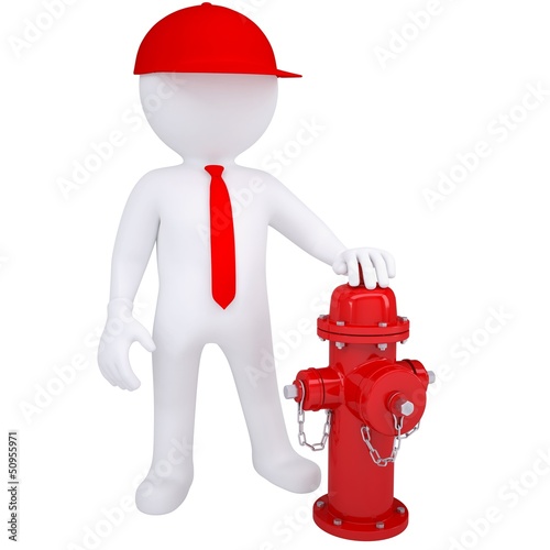 Illustration: 3d white man next to a fire hydrant 3d white man next to a fire hydrant
