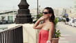 Video: Happy woman with shopping bags in city Happy woman with shopping bags in city