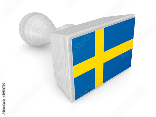 Illustration: Wooden stamp with swedish flag. Wooden stamp with swedish flag.