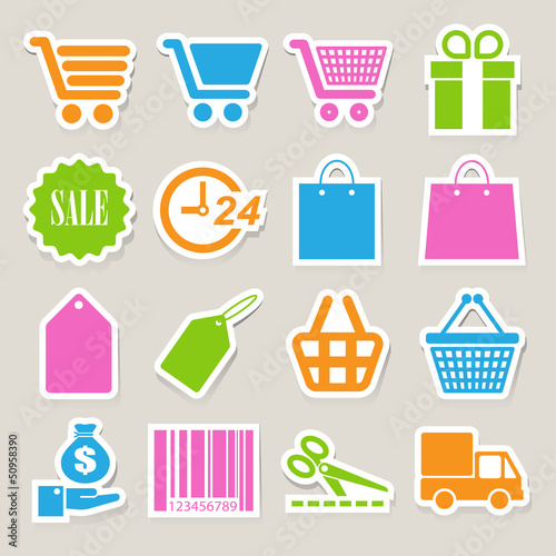 Vector: Shopping sticker icons set. Shopping sticker icons set.