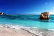 Foto: sunset on the beach, Anse Source d'Argent, La Digue island, Seyc sunset on the beach, Anse Source d'Argent, La Digue island, Seyc