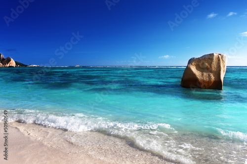 Photo: sunset on the beach, Anse Source d'Argent, La Digue island, Seyc sunset on the beach, Anse Source d'Argent, La Digue island, Seyc