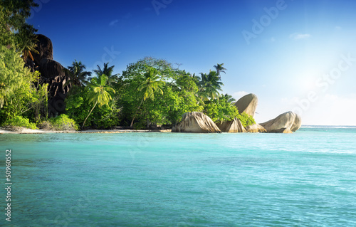 Photo: sunset on the beach, Anse Source d'Argent, La Digue island, Seyc sunset on the beach, Anse Source d'Argent, La Digue island, Seyc