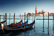 Gondolas on Grand Canal and San Giorgio Maggiore church in Venic