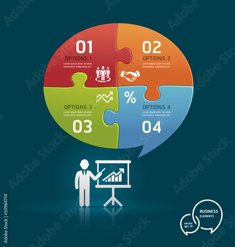 Vector: Businessman icons presentation with speech bubble puzzle number Businessman icons presentation with speech bubble puzzle number