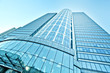view to steel blue background of glass high rise building