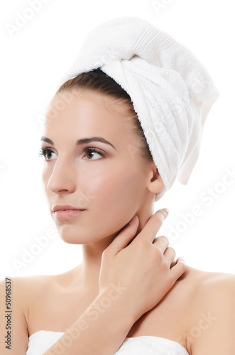 Photo: Spa beautiful woman .Touches the face Spa beautiful woman .Touches the face