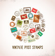 Vintage vector background with rubber stamps