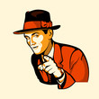 Handsome vintage man pointing at you isolated