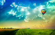 Flying multicolored air balloon