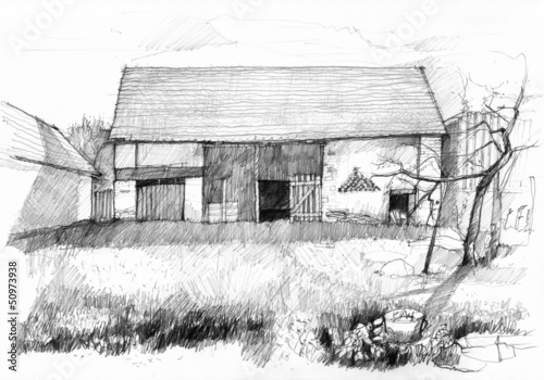  Sketch of an old barn. Scan of pencil drawing.