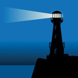 Lighthouse silhouette at night, vector illustration