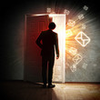 Foto: Young businessman opening door Young businessman opening door