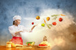 Asian female cooking with magic