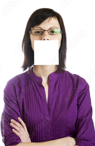Photo: Woman With Blank Card Woman With Blank Card