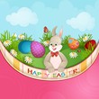 Vector: Easter greeting card with cute bunny and Easter eggs Easter greeting card with cute bunny and Easter eggs