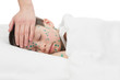 sick boy in white bed