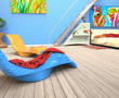 Dormitorio con  pared azul