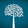 abstract white paper tree, on blue background