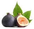 Ripe sweet figs with leaves isolated on white