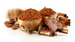 Composition of chocolate sweets, cocoa and spices, isolated