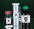 Deadly poison in bottles on black background