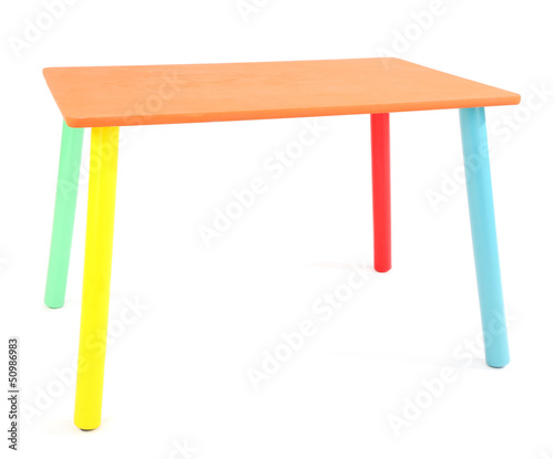 Photo: Small and colorful table for little kids isolated on white Small and colorful table for little kids isolated on white