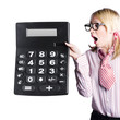 Woman with large calculator