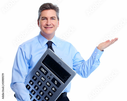 Photo: Accountant Businessman with calculator. Accountant Businessman with calculator.