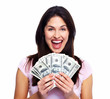 Happy woman with money.