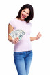 Happy woman with money.