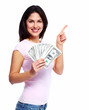 Happy woman with money.