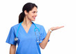 Smiling medical doctor woman with stethoscope.