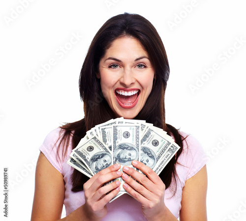 Photo: Happy woman with money. Happy woman with money.
