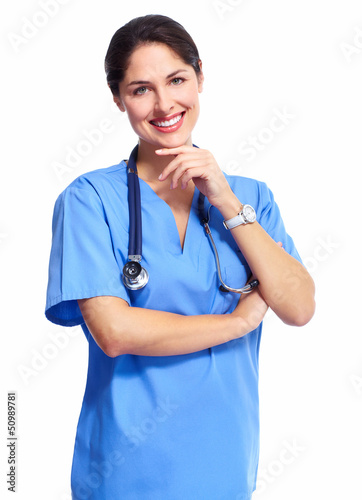 Photo: Smiling medical doctor woman with stethoscope. Smiling medical doctor woman with stethoscope.