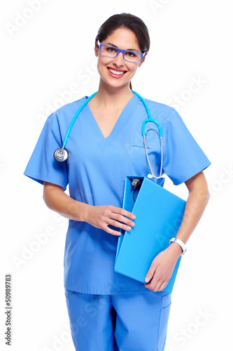 Photo: Smiling medical doctor woman with stethoscope. Smiling medical doctor woman with stethoscope.