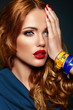 glamor sexy stylish blond model with bright makeup