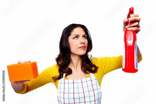 Photo: Young smiling cleaner woman. Young smiling cleaner woman.