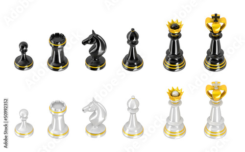 Illustration: Template of chess pieces. Perspective view Template of chess pieces. Perspective view