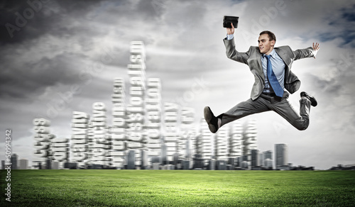 Photo: Businessman running on the road Businessman running on the road