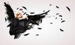 Woman floating   on dark wings