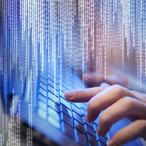 Photo: Click! Hands of a man on keyboard Click! Hands of a man on keyboard