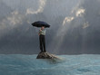 man with an umbrella in the flood