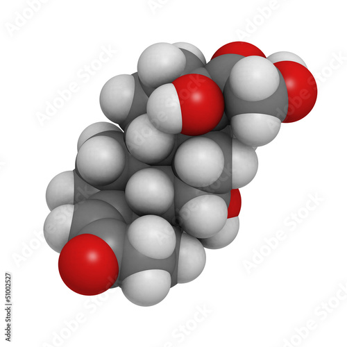 Illustration: Cortisol (hydrocortisone) stress hormone, molecular model Cortisol (hydrocortisone) stress hormone, molecular model
